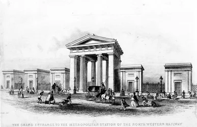 The Grand Entrance of the Metropolitan Station of the North Western Railway, engraved by Alfred Ashley